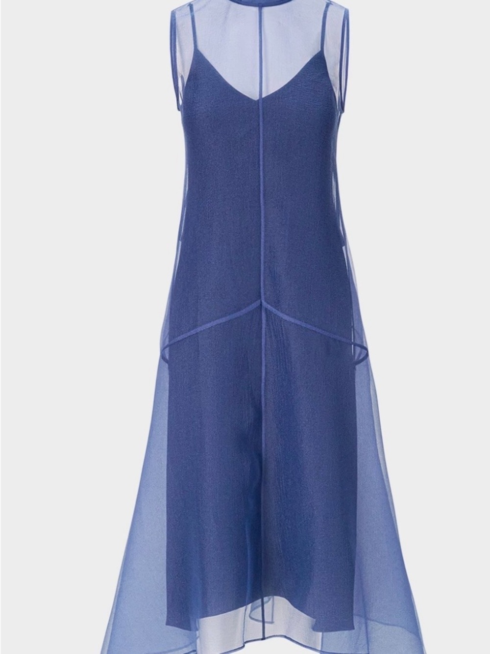 STAUD Sheer Overlay Midi Dress in Navy